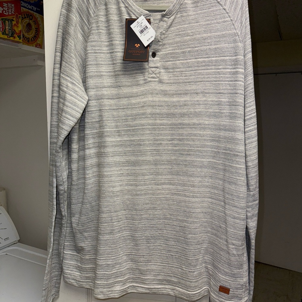 Outpost Knit Henley Shirt Men XXL Ribbed Cream/Gray  Cotton Blend